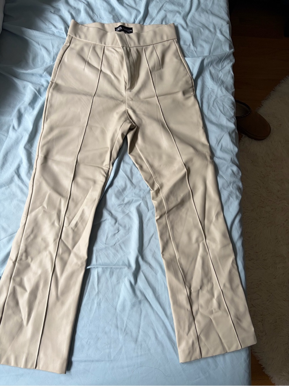 Zara Beige High-Waist Creased Trousers